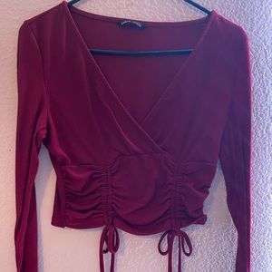 Shein red cropped long sleeve